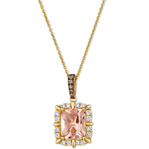Peach Morganite (1-1/2 ct. t.w.) & Diamond (1/4 ct. t.w.) 20" Adjustable Pendant Necklace in 14k Gold