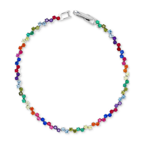 Multicolor Cubic Zirconia Link Bracelet in Sterling Silver