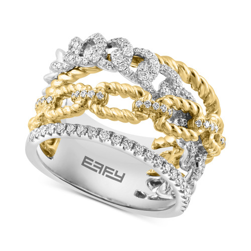 EFFY® Diamond & Rope Chain Openwork Statement Ring (5/8 ct. t.w.) in 14k White and Yellow Gold