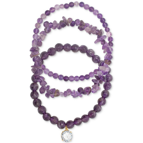 3-Pc. Set Amethyst, Purple Quartz & Cubic Zirconia Stretch Bracelets