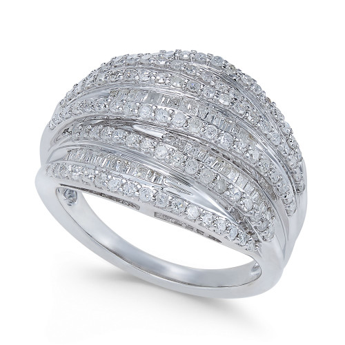 Diamond Multi-Row Cluster Ring (1 ct. t.w.) in Sterling Silver