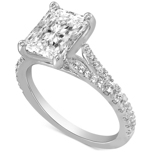 Certified Lab Grown Diamond Emerald-Cut Center Split Shank Engagement Ring (3-3/8 ct. t.w.) in 14k Gold