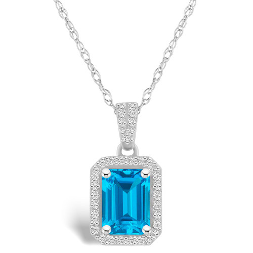 Topaz (2 ct. t.w.) and Created Sapphire (1/5 ct. t.w.) Halo Pendant Necklace in 10K White Gold
