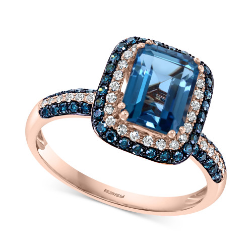 EFFY® London Blue Topaz (2-1/5 ct. t.w.) & Diamond (1/2 ct. t.w.) Statement Ring in 14k Rose Gold