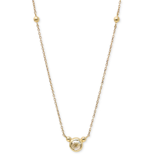 White Topaz Solitaire Pendant Necklace in 14k Gold, 16" + 2" extender