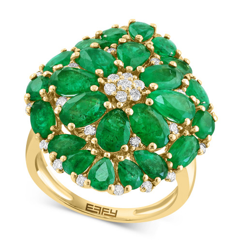 EFFY® Emerald (6-1/4 ct. t.w.) & Diamond (3/8 ct. t.w.) Flower Cluster Ring in 14k Yellow Gold