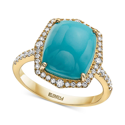 EFFY® Turquoise & Diamond (3/8 ct. t.w.) Halo Ring in 14k Gold
