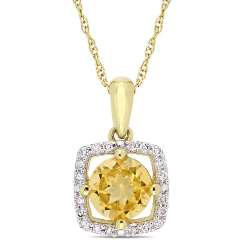 Citrine (3/4 ct. t.w.) and Diamond (1/10 ct. t.w.) Square Halo 17" Necklace in 10k Yellow Gold