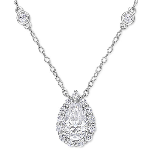 Lab-Created Moissanite Teardrop Halo 18" Pendant Necklace (1-1/2 ct. t.w.) in Sterling Silver