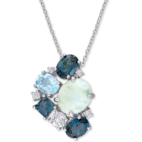 Larimar (5-1/2 ct. t.w.) & Multicolor Topaz (6-1/3 ct. t.w.) Cluster 18" Pendant Necklace in Sterling Silver