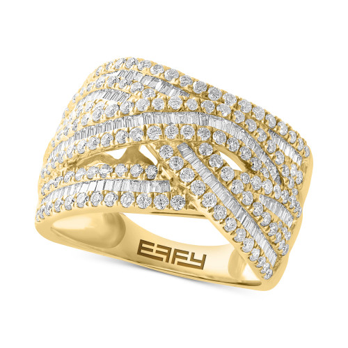 EFFY® Diamond Baguette & Round Multirow Crossover Ring (1-1/2 ct. t.w.) in 14k Gold