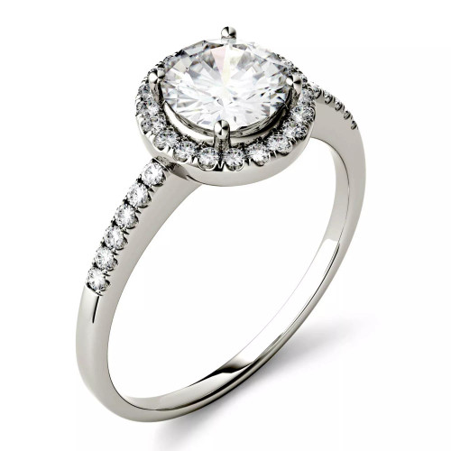 Moissanite Round Halo Ring (1-1/3 ct. t.w. Diamond Equivalent) in 14k Gold or White Gold or Rose Gold