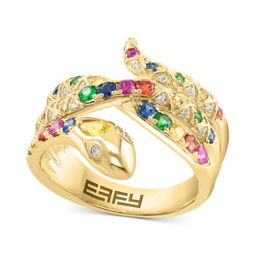 EFFY® Multi-Gemstone (1 ct. t.w.) & Diamond (1/10 ct. t.w.) Snake Ring in 14k Gold