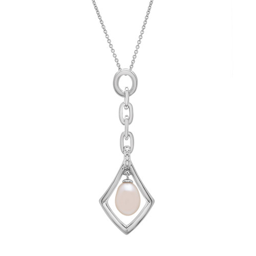 Cultured Freshwater Pearl (8x6mm) Dangling Pendant in Sterling Silver