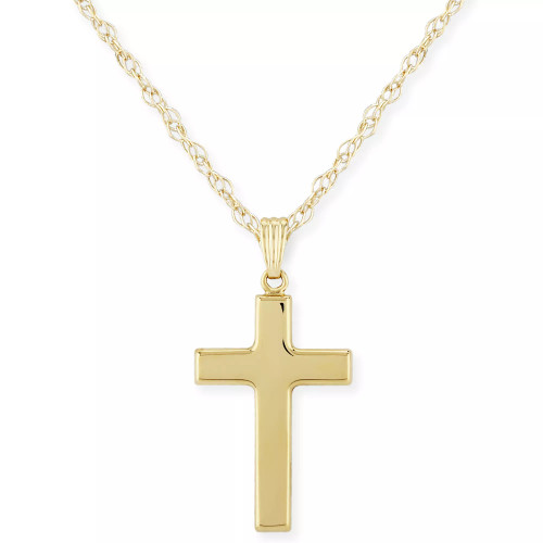 Flat Cross Necklace Set in 14k White Or Yellow Gold