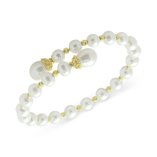 Cultured Freshwater Pearl (6-6-1/2mm & 8-9mm) Bypass Bangle Bracelet in 14k Gold-Plated Sterling Silver