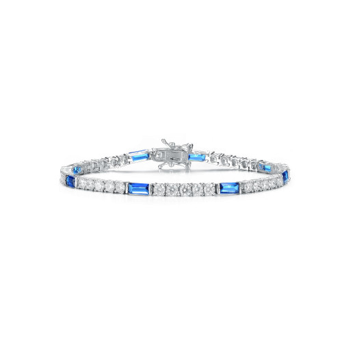 Sterling Silver Rhodium Plated Sapphire Cubic Zirconia Tennis Bracelet
