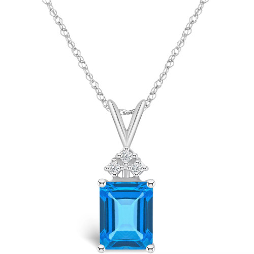 Blue Topaz (3 ct. t.w.) and Diamond (1/10 ct. t.w.) Pendant Necklace in 14K Yellow Gold or 14k White Gold