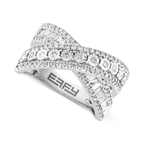 EFFY® Diamond Round & Baguette Crossover Statement Ring (3/4 ct. t.w.) in 14k Gold (Also available in 14k White Gold)