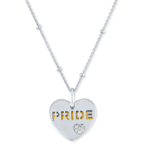 Diamond Accent & Enamel Pride Double Heart 18" Pendant Necklace in Sterling Silver
