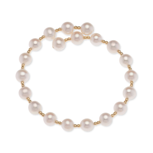 Cultured Freshwater Pearl (6-1/2 - 7mm) Polished Bead Coil Bracelet in 18k Gold-Plated Sterling Silver