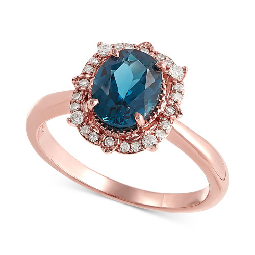 London Blue Topaz (1-3/8 ct. t.w) & Diamond (1/8 ct. t.w.) Statement Ring in 14k Rose Gold