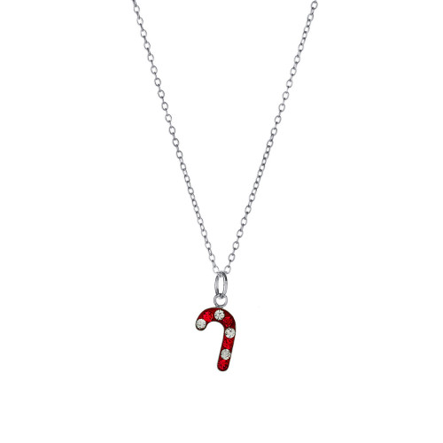 Crystal Candy Cane Pendant Necklace (0.13 ct. t.w.) in Sterling Silver