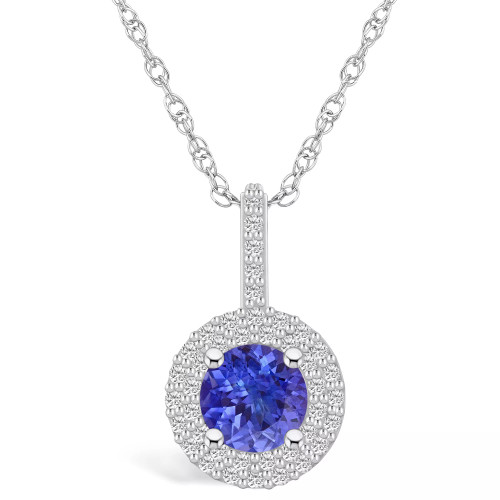 Tanzanite (1-3/8 Ct. t.w.) and Diamond (3/8 Ct. t.w.) Halo Pendant Necklace