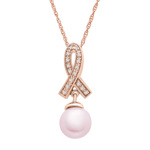 Pink Cultured Freshwater Pearl (7mm) and Diamond Accent 18" Pendant Necklace in 14k Rose Gold