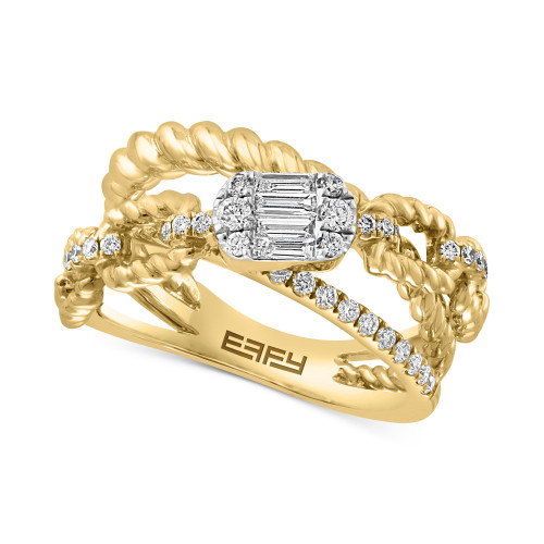 EFFY® Diamond Baguette & Round Open Crossover Ring (1/2 ct. t.w.) in 14k Gold