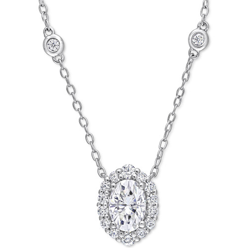 Lab-Created Moissanite Oval Halo 18" Pendant Necklace (1-1/2 ct. t.w.) in Sterling Silver