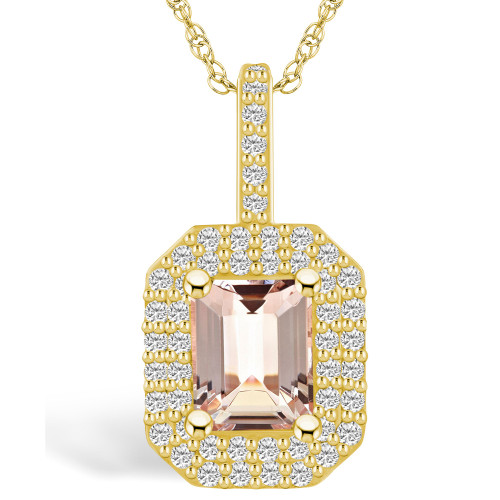 Morganite (1-3/8 Ct. T.W.) and Diamond (1/2 Ct. T.W.) Halo Pendant Necklace in 14K Yellow Gold