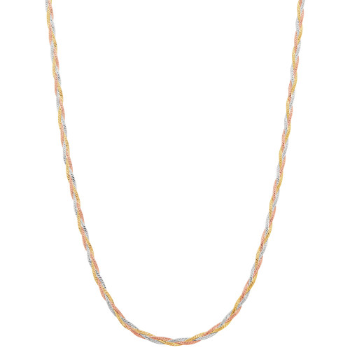 Braided Link 18" Chain Necklace in 10k Tricolor Gold