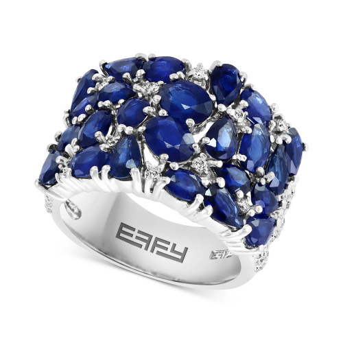 EFFY® Sapphire (6-3/4 ct. t.w.) & Diamond (1/2 ct. t.w.) Cluster Statement Ring in 14k White Gold