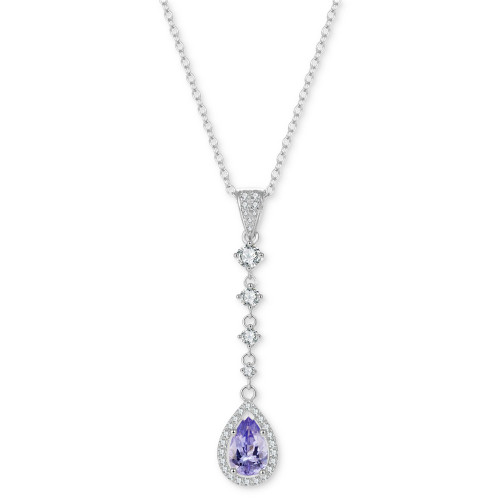 Tanzanite (1-1/4 ct. t.w.) & White Topaz (3/8 ct. t.w.) Pear Halo Drop Pendant Necklace in Sterling Silver, 16" + 2" extender