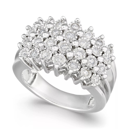 Diamond Multi-Row Ring (1/2 ct. t.w.) in Sterling Silver or 14K Gold Over Sterling Silver