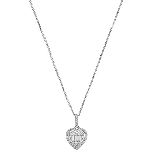 Diamond Baguette & Round Diamond Cluster Heart 18" Pendant Necklace (1/4 ct. t.w.) in 14k White Gold, Created for Macy's