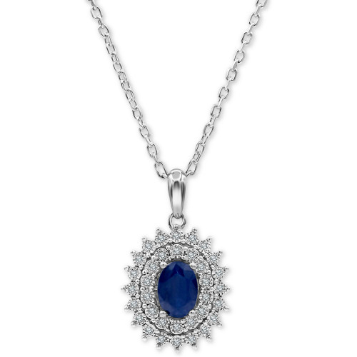 Sapphire (3/4 ct. t.w.) & Diamond (1/10 ct. t.w.) 18" Pendant Necklace in Sterling Silver