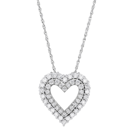 Diamond Double Heart 18" Pendant Necklace (1 ct. t.w.) in 14k White Gold