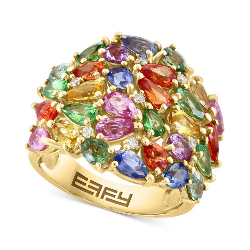 EFFY® Multi-Gemstone (8-1/20 ct. t.w.) & Diamond (1/10 ct. t.w.) Cluster Ring in 14k Gold