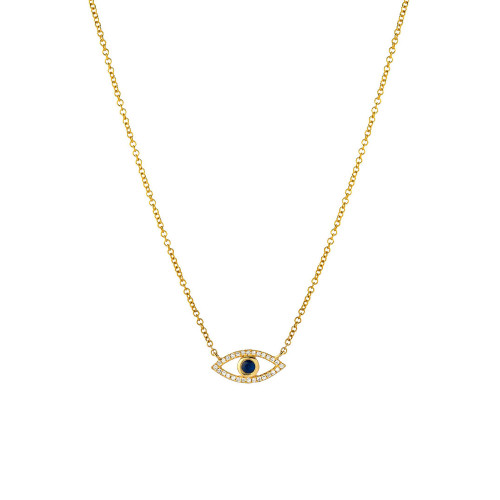 Diamond Sapphire 14K Gold Evil Eye Necklace