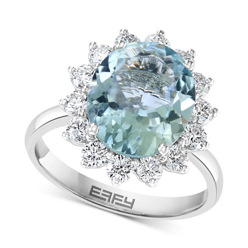 EFFY® Aquamarine (3-1/3 ct. t.w.) & Diamond (3/4 ct. t.w.) Halo Ring in 14k White Gold