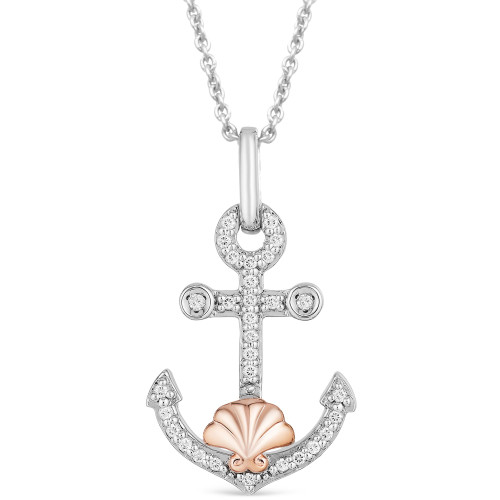 Diamond The Little Mermaid Ariel Princess Anchor Pendant Necklace (1/10 ct. t.w.) in Sterling Silver & 14k Rose Gold-Plate