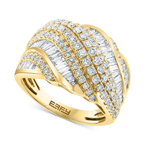 EFFY® Diamond Baguette & Round Diagonal Multirow Ring (1-5/8 ct. t.w.) in 14k Gold