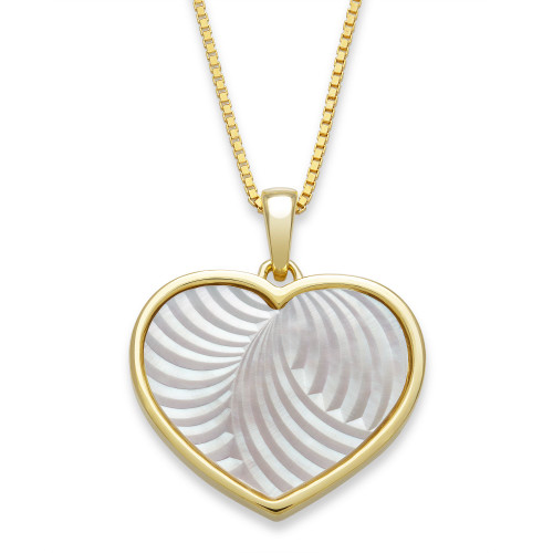 Mother of Pearl 13mm Heart Shaped Pendant with 18" Chain in Gold Over Silver