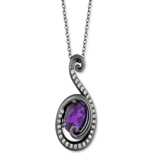 Amethyst (7/8 ct. t.w.) & Diamond (1/5 ct. t.w.) Ursula Pendant Necklace in Sterling Silver & Black Rhodium, 16" + 2" extender