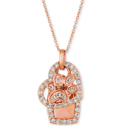 Nude Diamond Dog Paw Heart 20" Pendant Necklace (7/8 ct. t.w.) in 14k Rose Gold