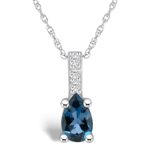 London Blue Topaz (1 Ct. T.W.) and Diamond Accent Pendant Necklace in 14K White Gold