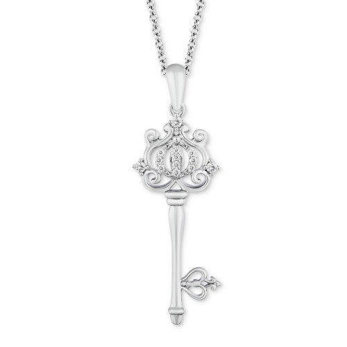Diamond Cinderella Carriage Key Pendant Necklace (1/10 ct. t.w.) in Sterling Silver, 16" + 2" extender