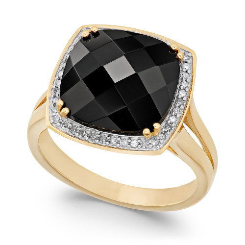 Faceted Onyx (4-1/2 ct. t.w.) and Diamond (1/5 ct. t.w.) Ring in 14k Gold